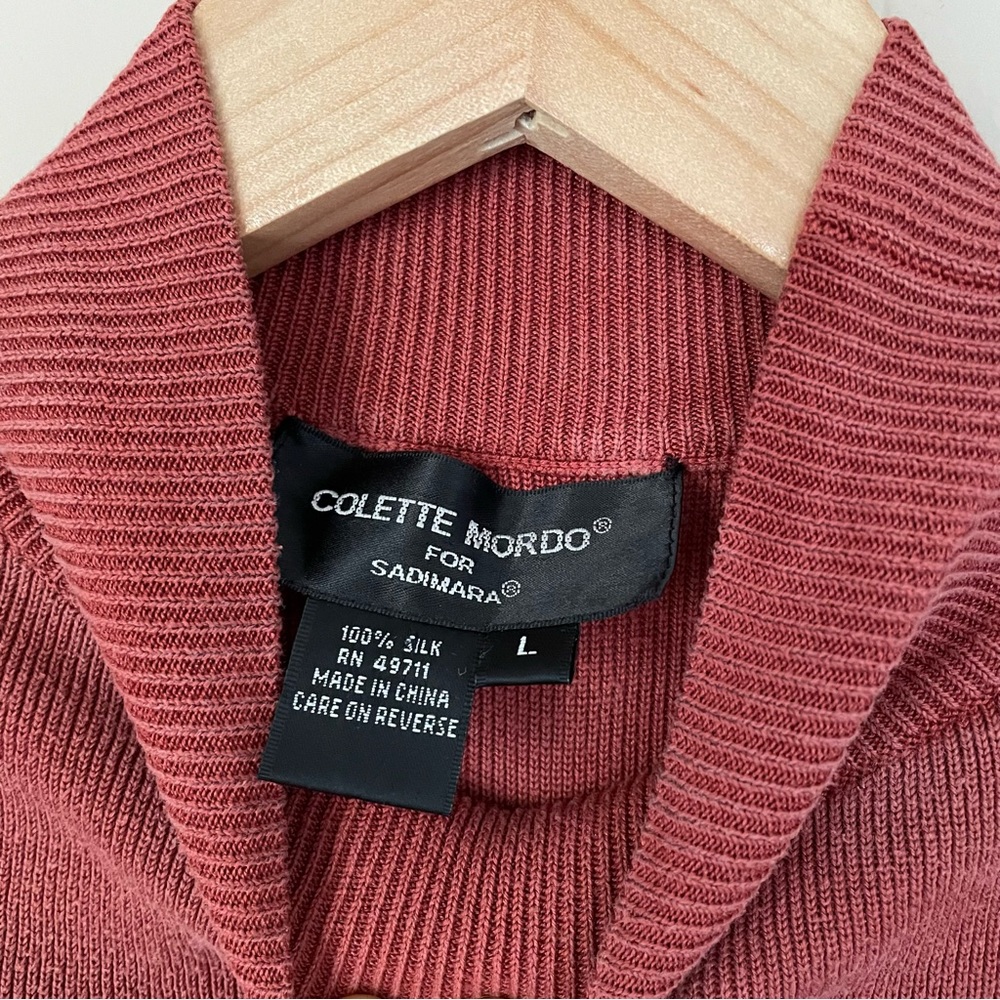 90s/00s 2-piece Colette Mordo Silk Cardigan & Mid-Elbow Length Ribneck Sweater - Picture 3 of 5